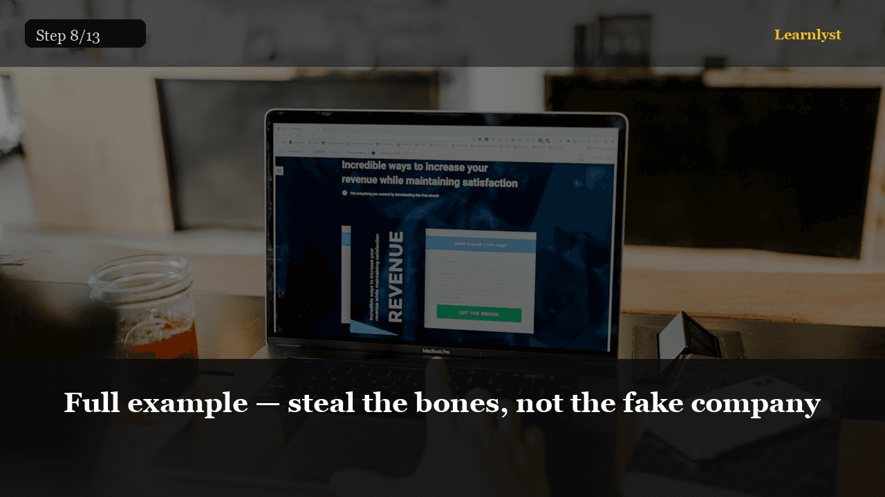 Full example — steal the bones, not the fake company