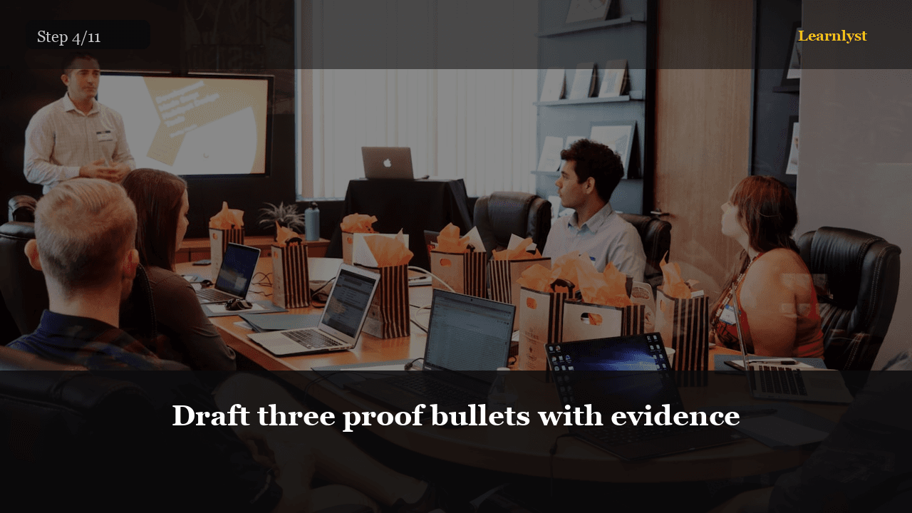 Draft three proof bullets with evidence