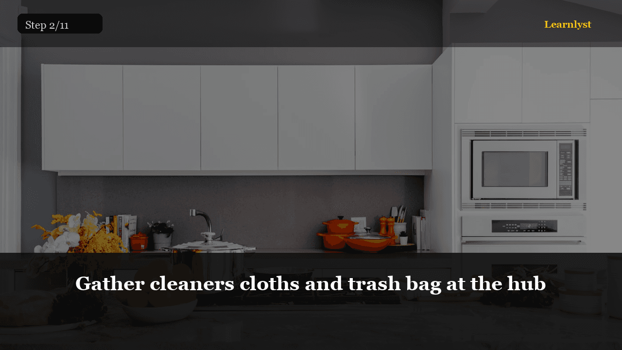 Gather cleaners cloths and trash bag at the hub — Cleaning & Laundry tip photo