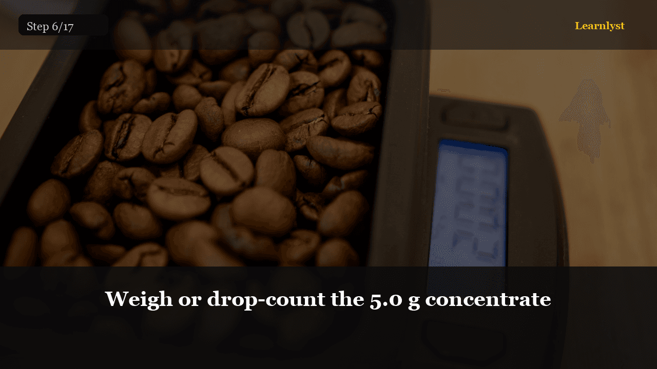 Weigh or drop-count the 5.0 g concentrate