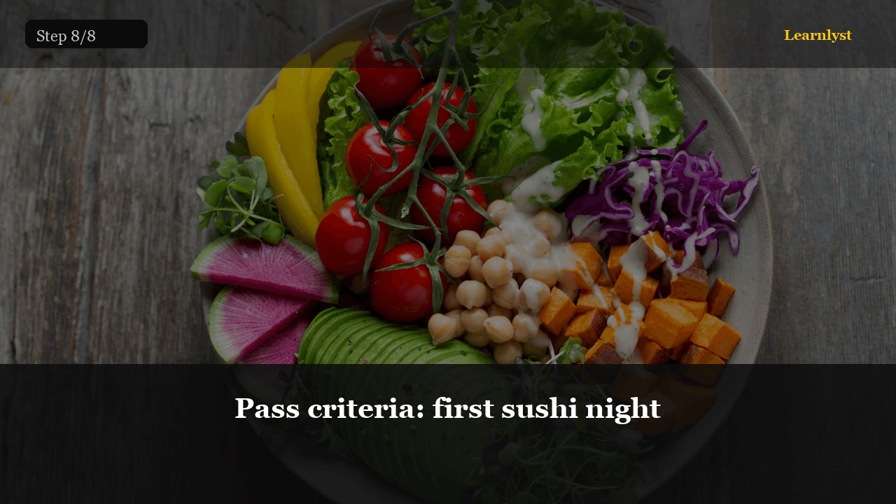 Pass criteria: first sushi night — step 8 photo from Homemade Sushi: Your First Maki and Nigiri