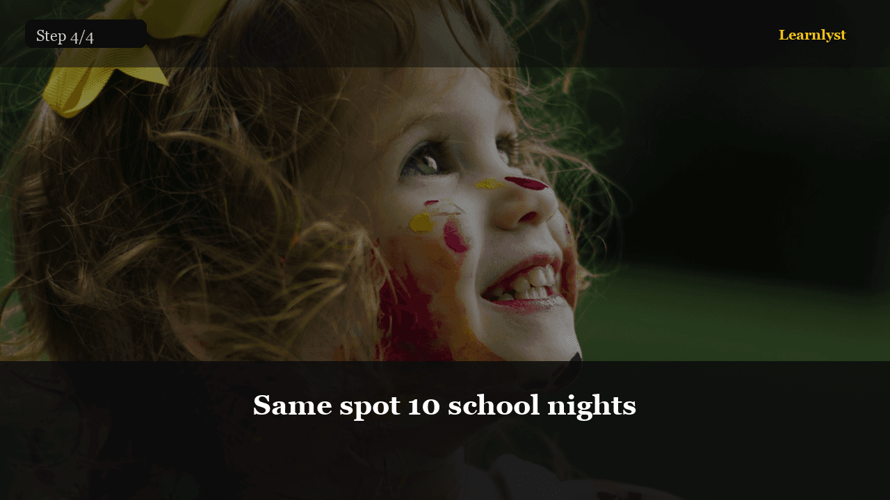 Same spot 10 school nights — Parenting & Family tip photo