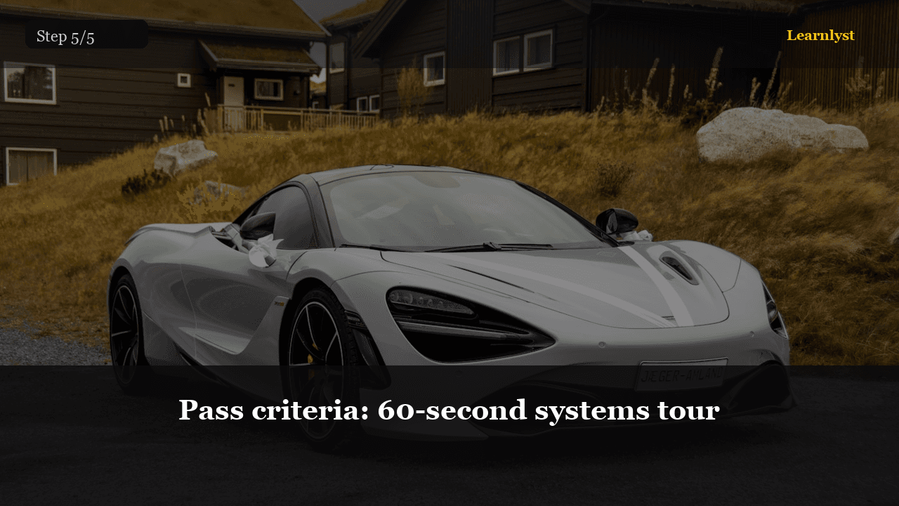 Pass criteria: 60-second systems tour — Auto & Mechanics tip photo
