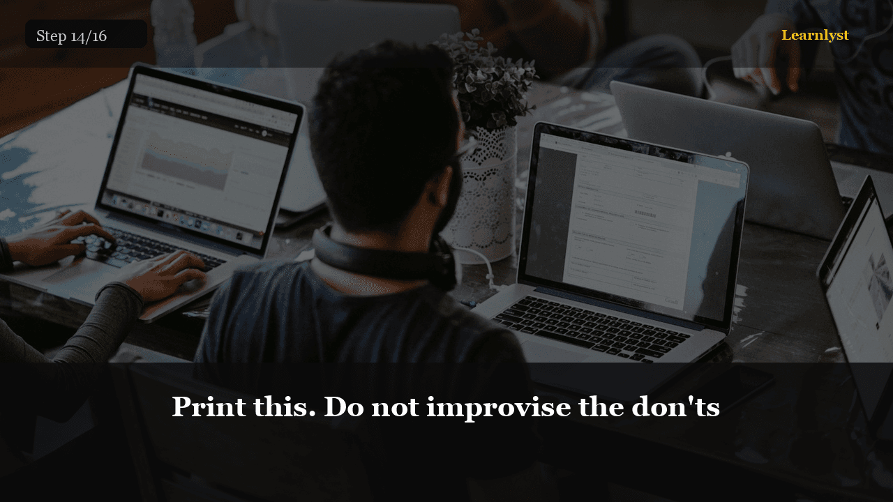 One page of don'ts. The stories are the yes. This page is the guardrail.