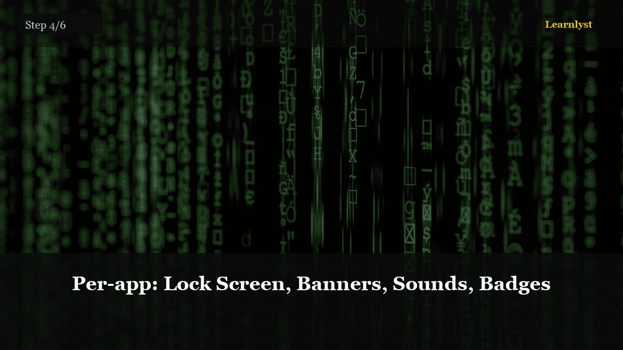 Per-app: Lock Screen, Banners, Sounds, Badges