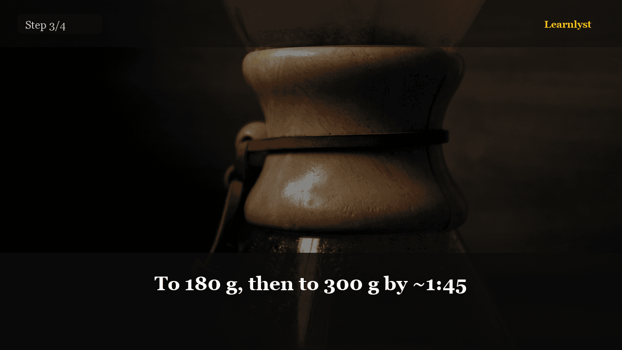 To 180 g, then to 300 g by ~1:45 — Coffee & Drinks tip photo