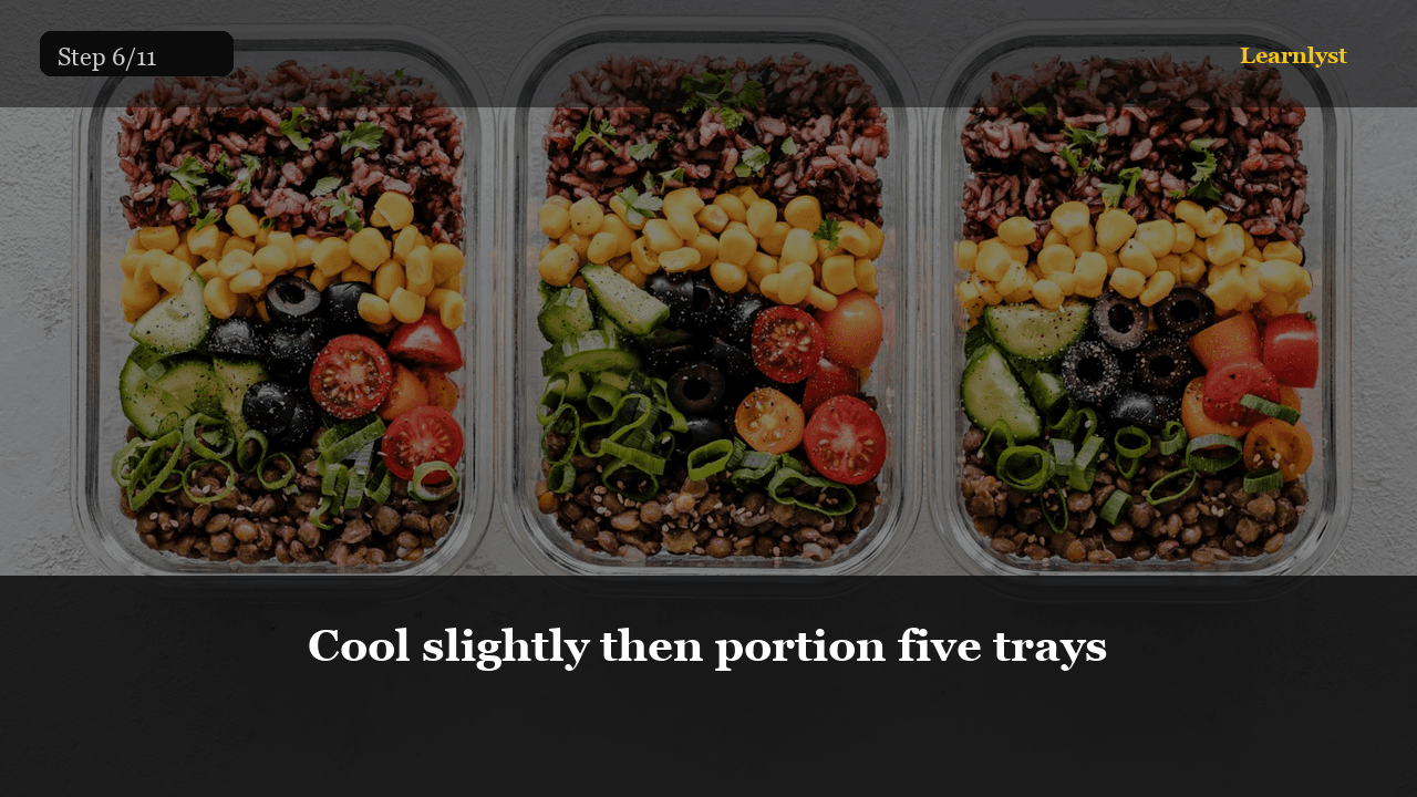 Cool slightly then portion five trays
