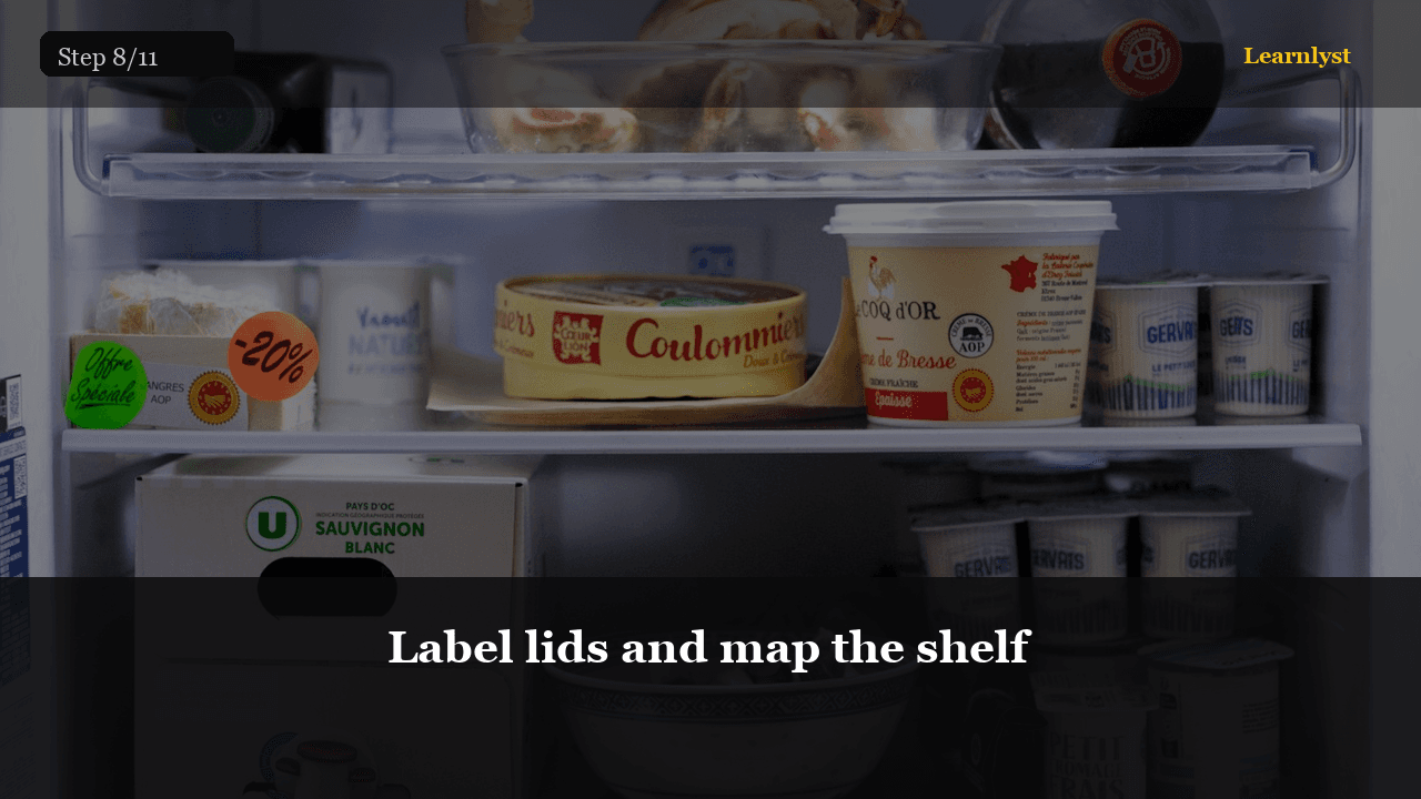 Label lids and map the shelf