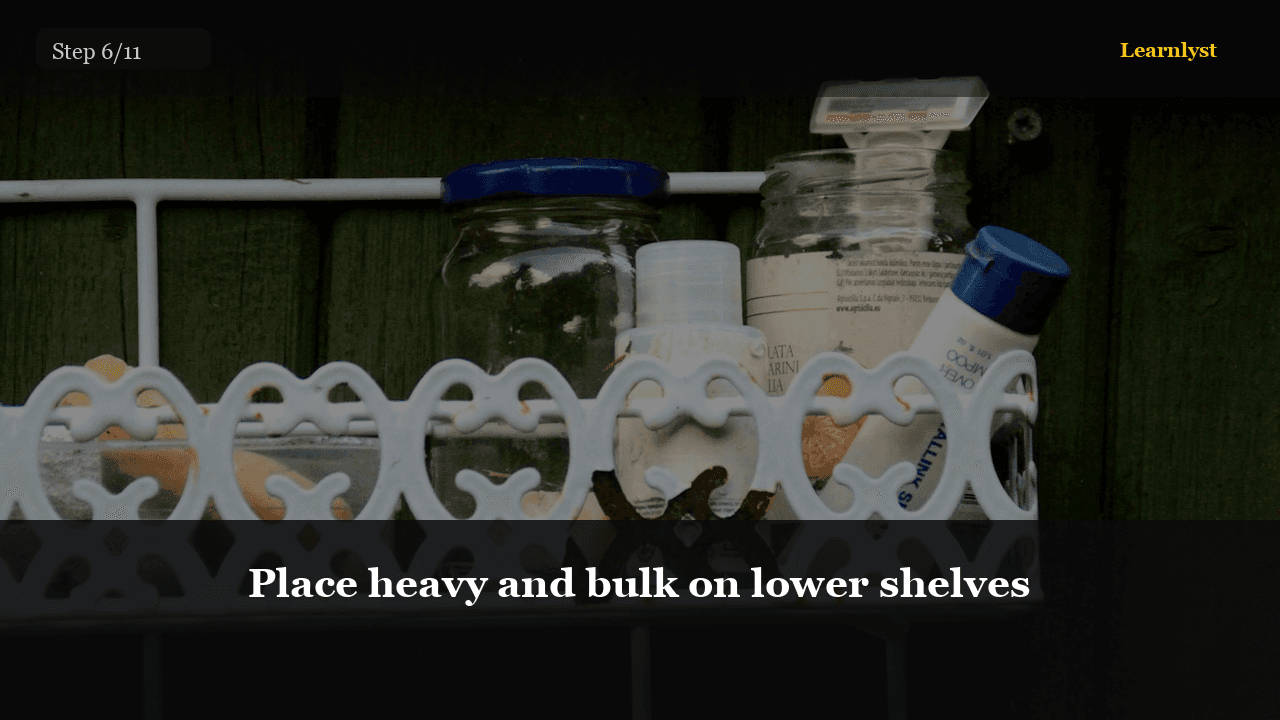 Place heavy and bulk on lower shelves