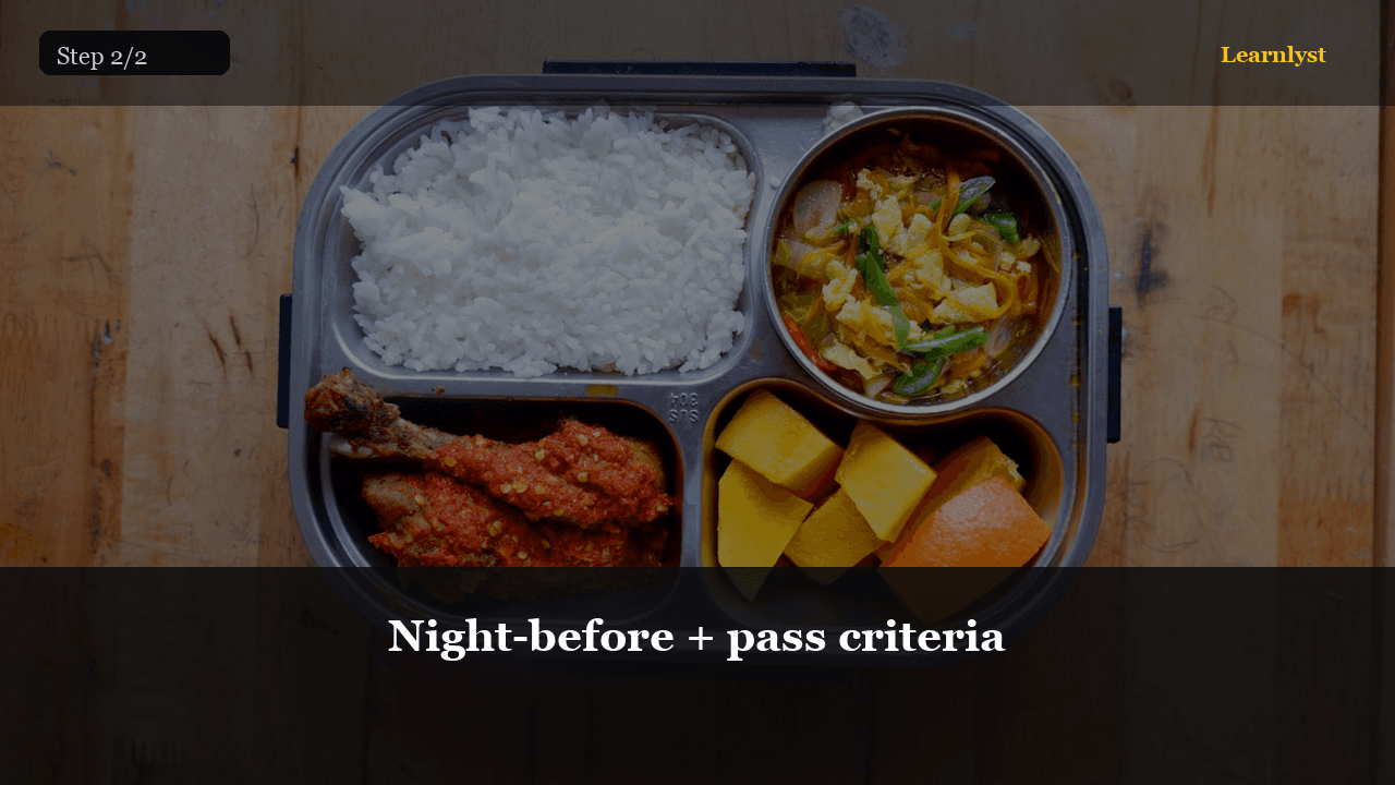 Night-before + pass criteria — Parenting & Family tip photo