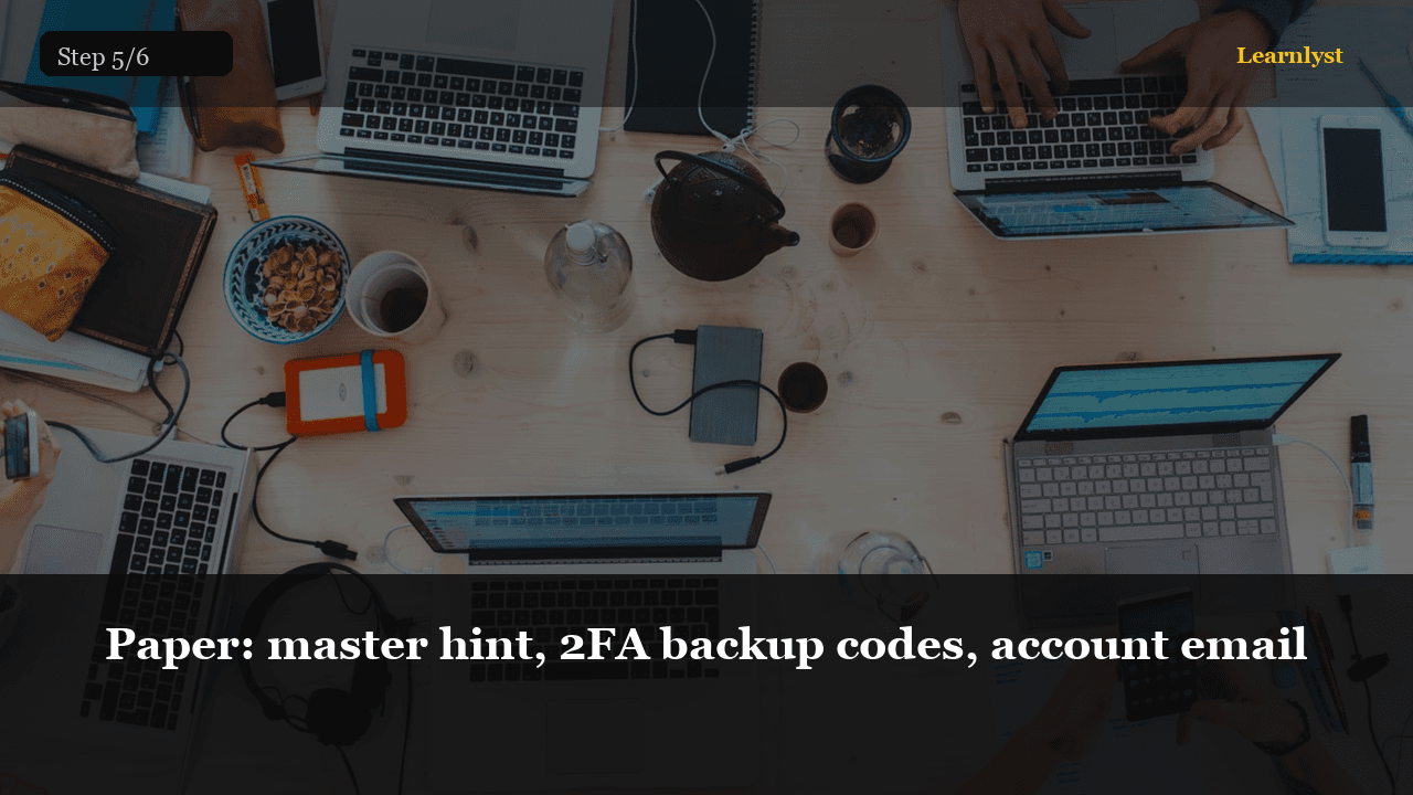 Paper: master hint, 2FA backup codes, account email