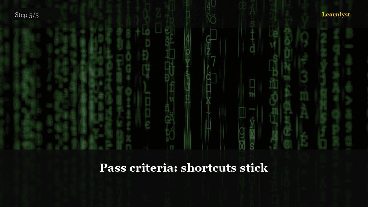 Pass criteria: shortcuts stick — Phones tip photo