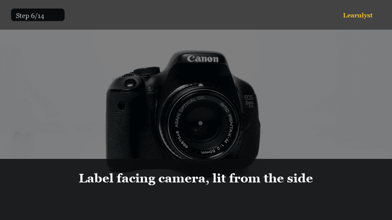 Label facing camera, lit from the side — Photography tip photo