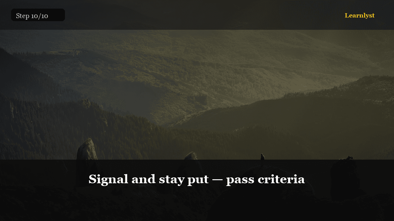 Signal and stay put — pass criteria — Outdoor Skills tip photo