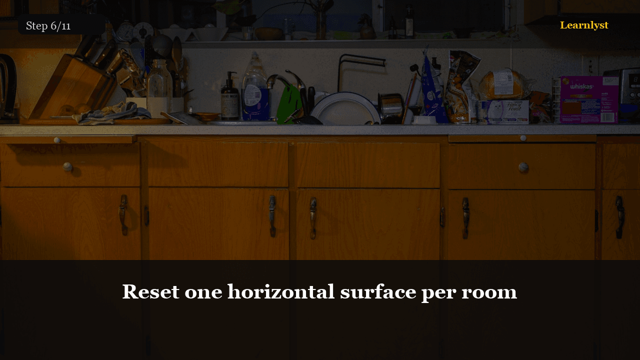 Reset one horizontal surface per room — Cleaning & Laundry tip photo