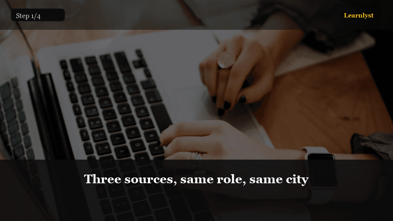 Three sources, same role, same city
