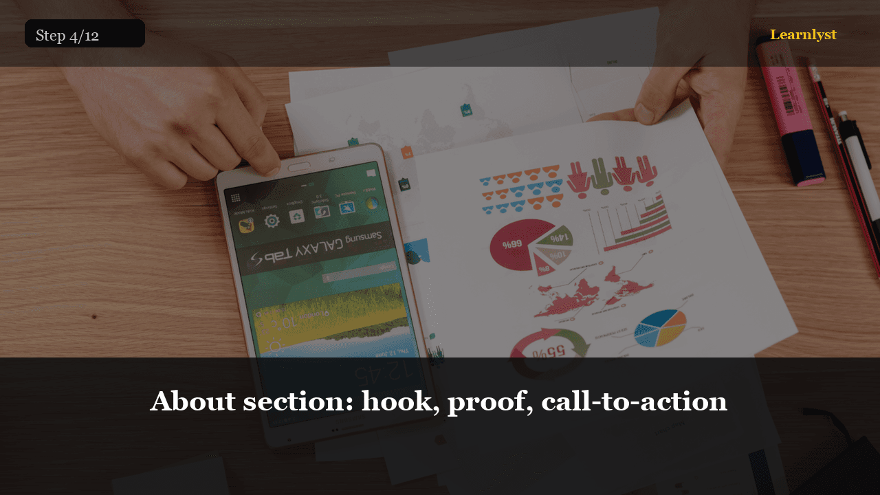 About section: hook, proof, call-to-action