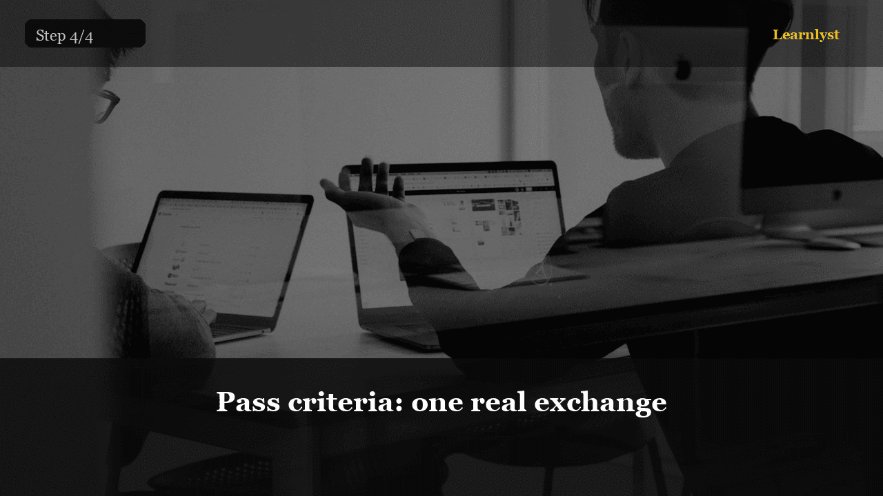 Pass criteria: one real exchange — step 4 photo from Small Talk That Opens Real Conversation