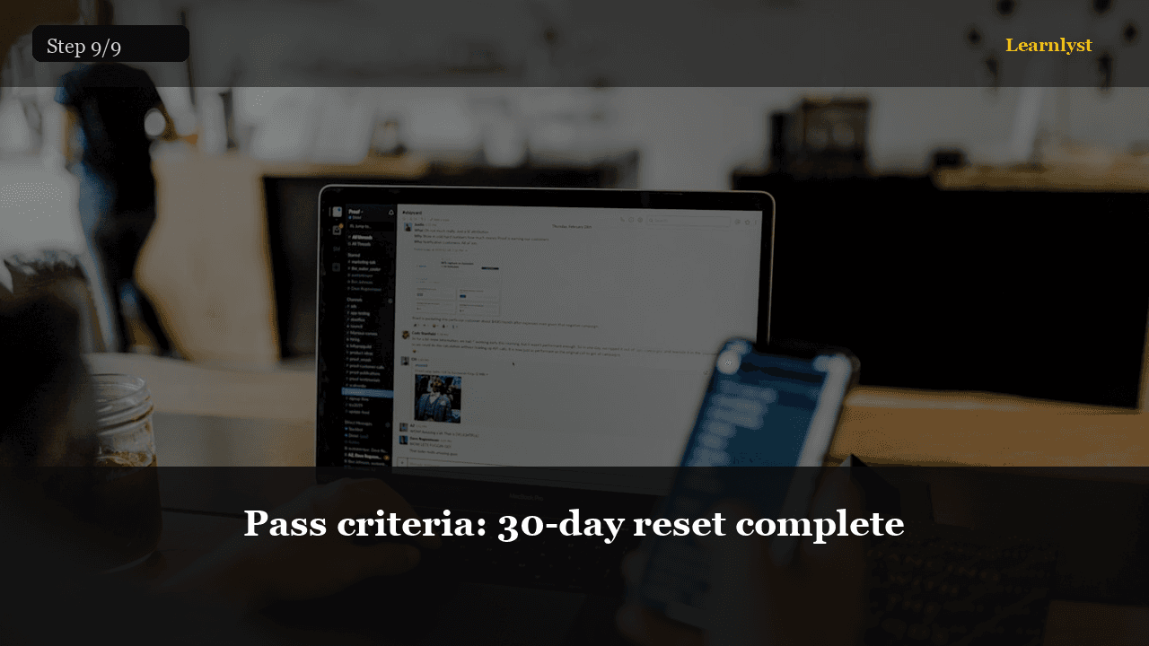 Pass criteria: 30-day reset complete