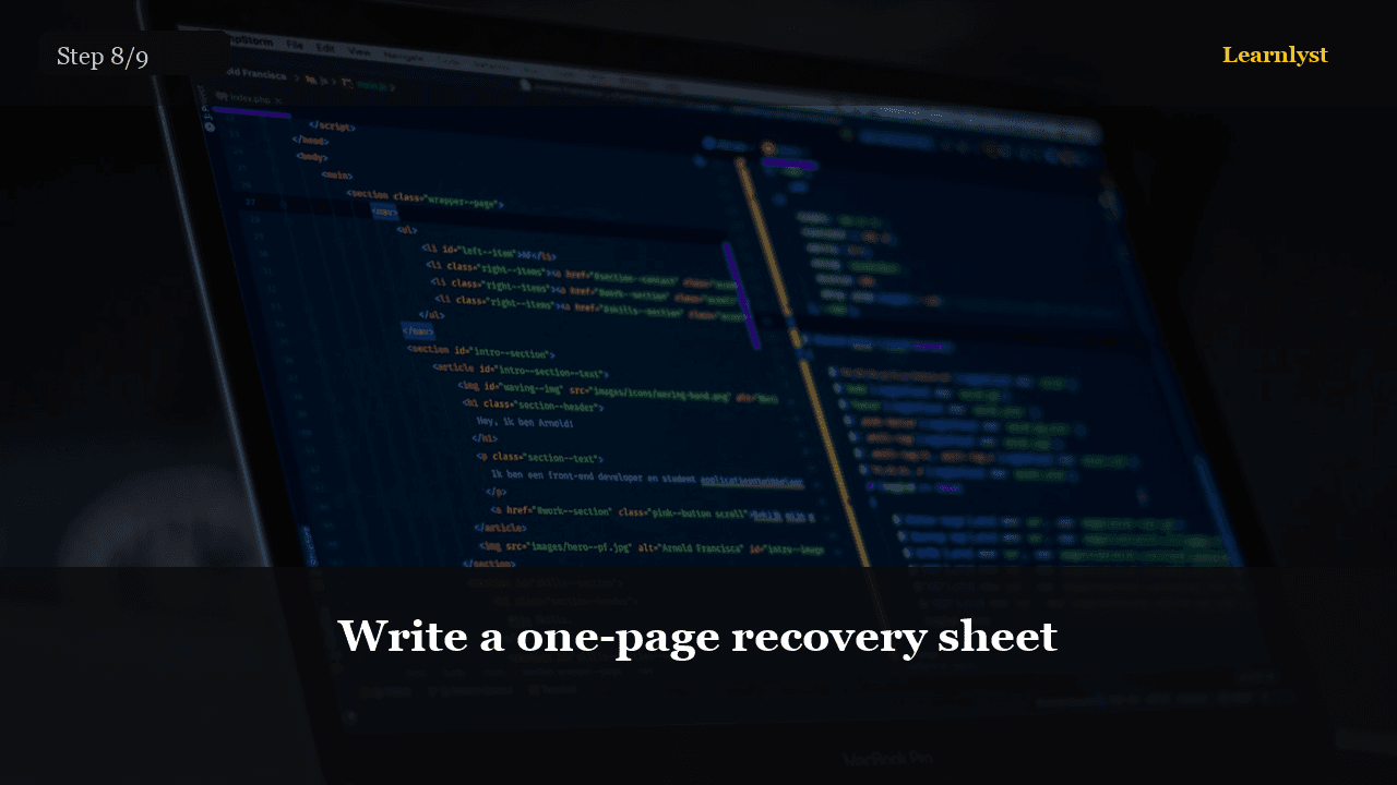 Write a one-page recovery sheet