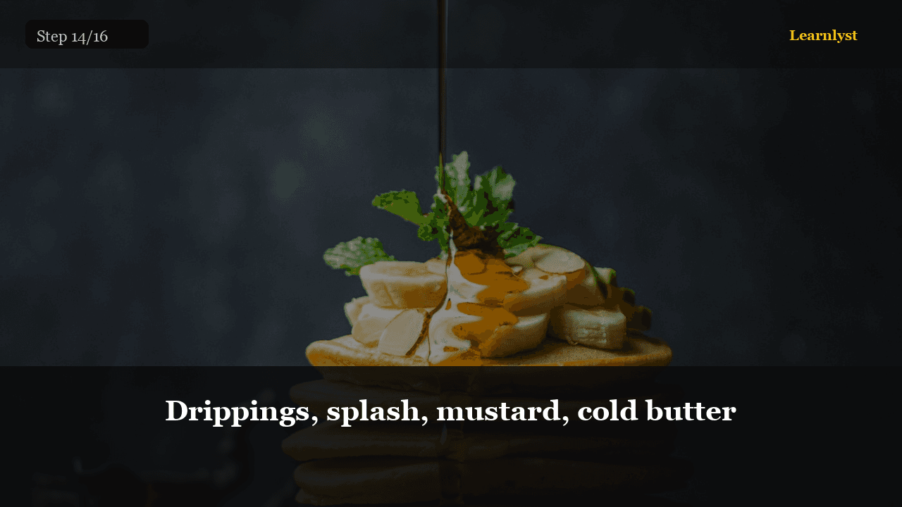 120 ml liquid, scrape, Dijon, 15 g butter off heat. Three minutes. That is the sauce.